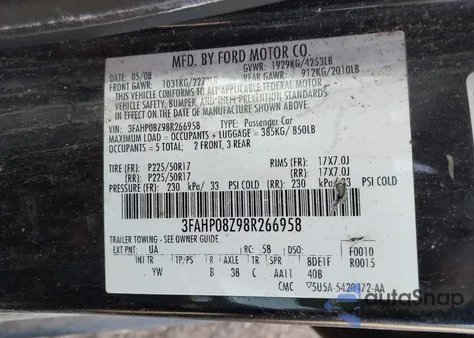 2008 Ford Fusion Sel from USA, damaged, VIN 3FAHP08Z98R266958